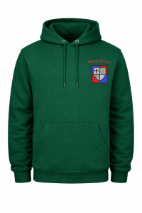 Bottle Green Leavers Hoodie - Embroidered with Belsay Primary School Logo and LARGE PRINTED 26 (on back)