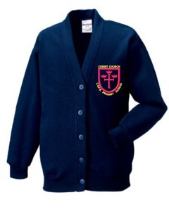 Navy Sweat Cardigan - With Christ Church C of E Primary School Logo