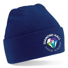Navy Knitted Hat with turn up - EmbroideNavy with Diamond Hall Junior Academy Logo