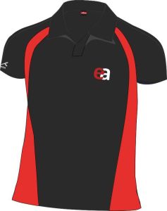 Girls PE Black/Red Akoa Polo Top - Embroidered with Easington Academy School Logo 