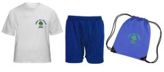 FULL PE Kit (White T-Shirt, Royal Shorts & Royal PE Bag) - Embroidered With Forest Hall Primary School Logo