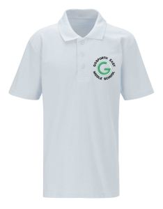 White Polo Shirt with Gosforth East Middle School logo 
