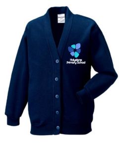 Navy Cardigan Sweatshirt embroidered with the Holystone Primary School Logo