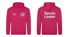Hot Pink Hoodie - Embroidered with Hope Valley College logo + Sports Leader Embroidered Front Right  + Sports Leader Printed on the back