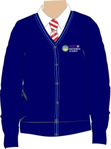 Navy/Sky Trim Cardigan - Embroidered with Haltwhistle Academy School Logo