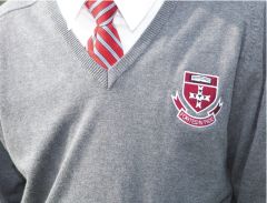 Girls Grey V'Neck Cotton Jumper (OPTIONAL) - Embroidered with St Bede's Catholic School Logo