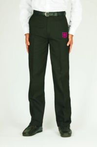 Boys Black Flat Front Trousers - Embroidered with King Edward VI School Logo 