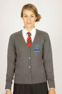 Grey Girls Knitted Cardigan (Phase 5) - Embroidered with Cleaswell Hill School Logo