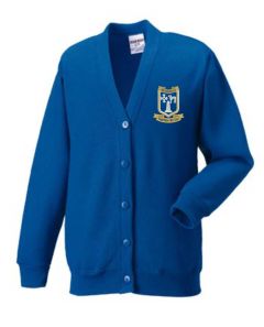 Royal Cardigan with Embroidered Meadowdale Academy Logo