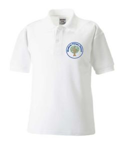 Dunstanburgh (Blue) White Polo Shirt - Embroidered Mowbray Primary School Logo