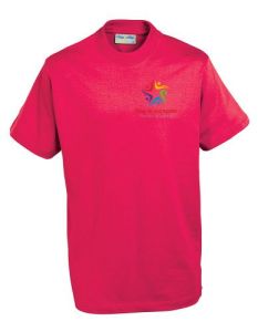 Red PE T-Shirt - Embroidered with New Brancepeth Primary Academy Logo