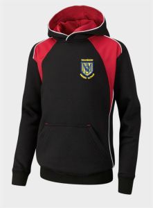 Newminster Black/Red PE HOODY with embroidered School Logo