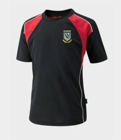 Newminster Black/Red PE T-shirt Short Sleeved with embroidered School Logo