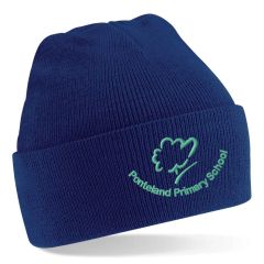 Navy Knitted Hat - Embroidered with Ponteland Primary School Logo