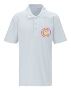 Pink Logo - White Polo - Embroidered with Jesmond Park Academy Logo