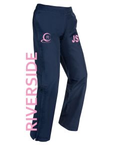 Track Pants Navy - Embroidered with Riverside Netball Club Logo right leg & Printed Riverside back of right leg