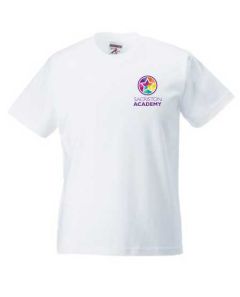 White PE T-Shirt - Embroidered with Sacriston Academy Logo