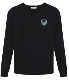 Navy Standard Fit Cotton V-Neck Jumper (CBV) - Embroidered with Teesdale School Logo