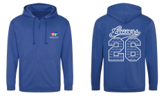 Zipped Royal Blue Hoodie - Embroidered Middlestone Moor Primary Academy Logo and Leavers Print on the Back