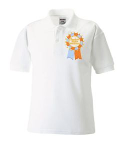 White Polo Shirt with embroidered Seaton Sluice First School Logo