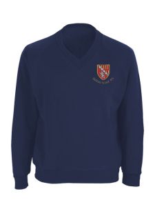 Navy V-Neck Sweatshirt embroidered with the Seaton Sluice Middle School Logo