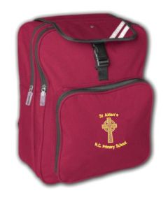 Burgundy Junior Back Pack - Embroidered with St Aidan's RC Primary School Logo