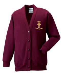 Burgundy SweatCardigan - Embroidered with St Aidan's RC Primary School Logo
