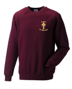 Burgundy Crew-neck sweatshirt - Embroidered with St Aidan's RC Primary School Logo