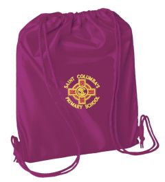 Burgundy Shoe Bag with embroidered St. Columba's Primary School Logo