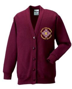 Burgundy Sweatshirt Cardigan with embroidered St Columba's RC Primary School Logo
