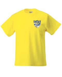 Yellow T-Shirt - Embroidered with St Joseph's RC Primary School (North Shields) logo