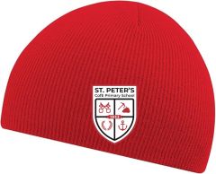 Red Beannie Hat - Embroidered with Wallsend St Peters CofE Primary School Logo