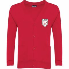 Red Sweat Cardigan - Embroidered with Wallsend St Peters CofE Primary School Logo