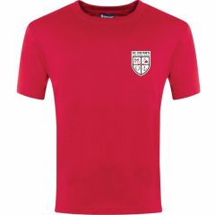 Red PE T-Shirt - Embroidered with Wallsend St Peters CofE Primary School Logo