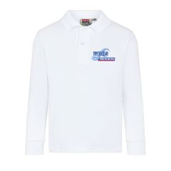 White Unisex Long Sleeve Polo - Embroidered With Whitley Bay High School Logo