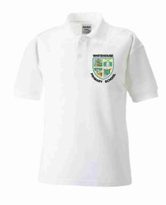 White Polo Shirt with embroidered Whitehouse Primary School Logo