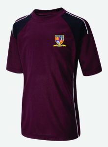 NEW for 2025 - Maroon/Black PE Top - Printed with the Whytrig Middle School Logo