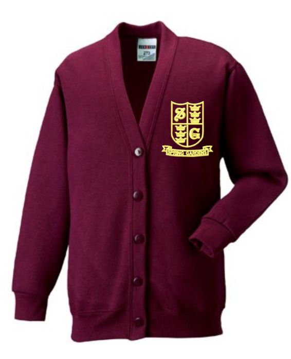Burgundy Cardigan - Embroidered With Spring Gardens Primary School Logo
